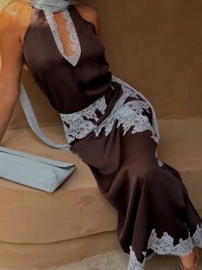 Never Fully Dressed Brown and Blue Lace Set